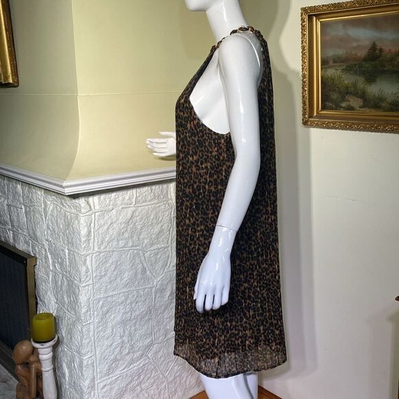 NWT Joie Leopard Print Halter Top Sheath Lightly Pleated Cocktail Dress - Picture 7 of 14